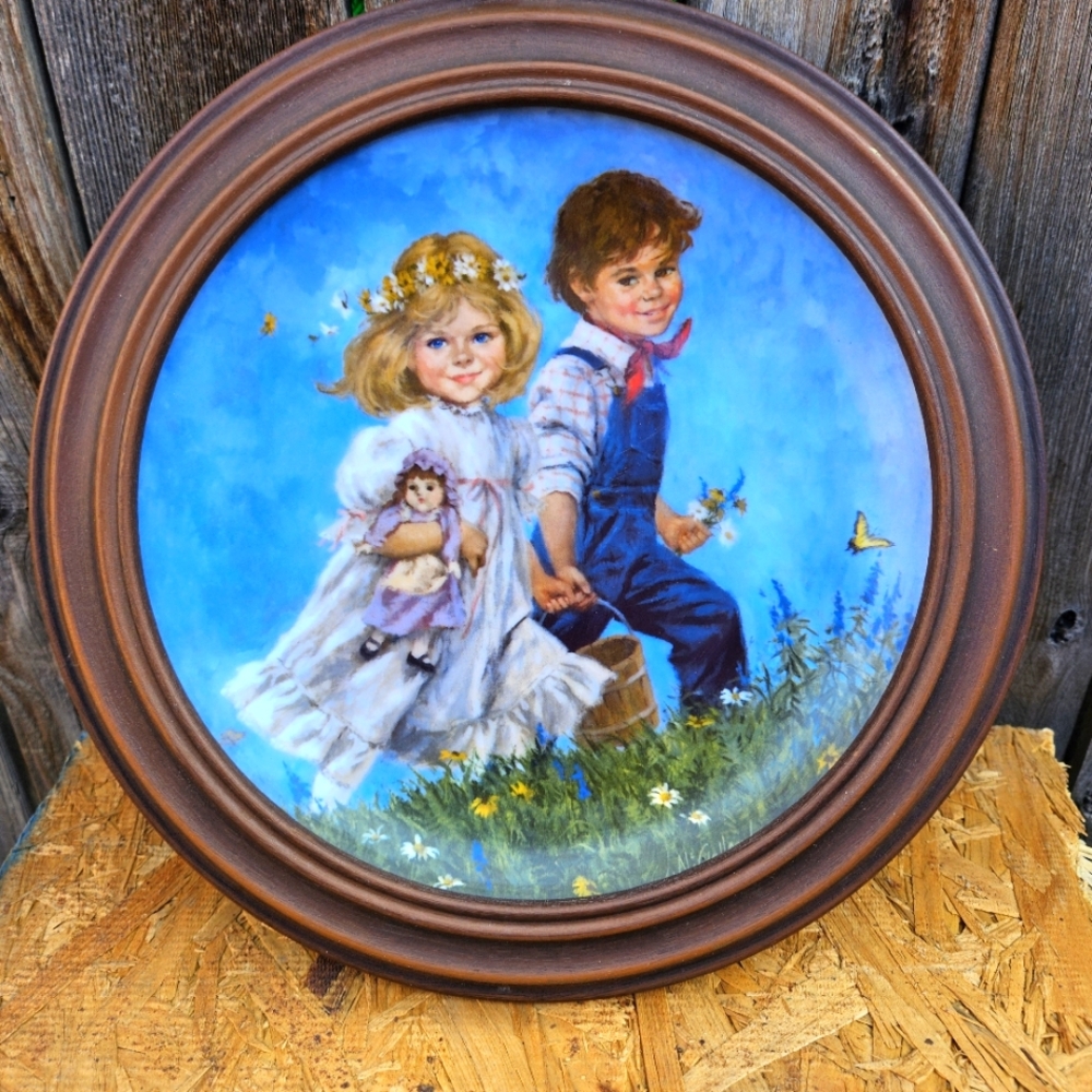 Jack And Jill Vintage Round Framed Painting of Children